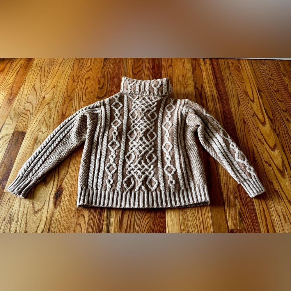 Aran Crafts Cable Knit Cardigan - Cream and Brown -  All Wool - Made in Ireland - Picture 8 of 9